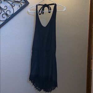 Open back navy blue romper